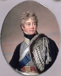 Miniatura do retrato de George IV (1762-1830) 1805 (wc no esmalte no cobre)